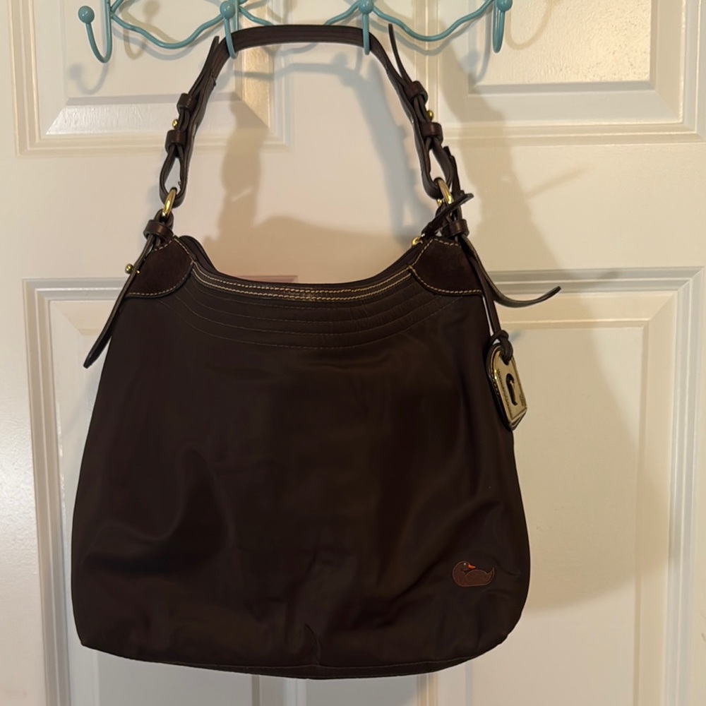 Dooney & Bourke Brown Leather Shoulder Bag with Slouchy Silhouette